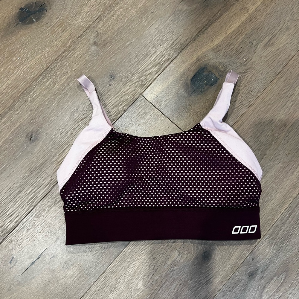 Lorna Jane Burgundy and Light Pink Mesh Sports Bralette